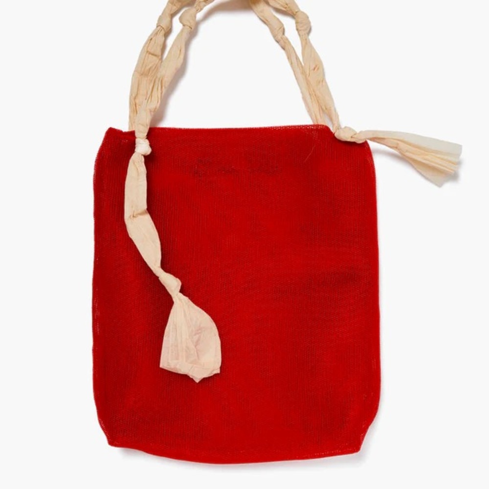 Chan Luu Mesh Net Red Tote Bag with Cream Handles